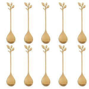 10 Pcs Stainless Steel Gold Leaf Coffee Spoon